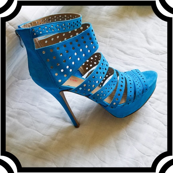 JustFab Shoes - JustFab Blue Suede Cutout Heels